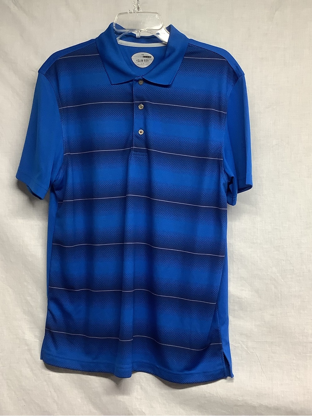 Grand Slam Slim Fit Men's Blue Striped Performance Polo Shirt Sz L